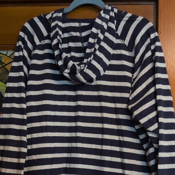 Navy and White Striped Women's Hoodie - Picture 4 of 4